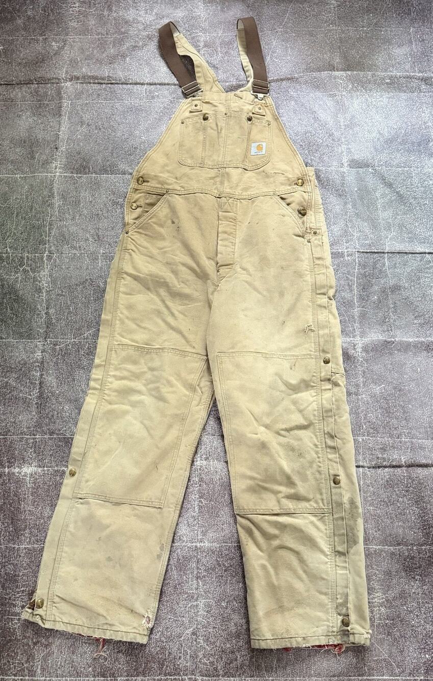 Men's Vintage 90's Carhartt USA Double Knee Front Lined Bib Overalls Sz 36 X 30